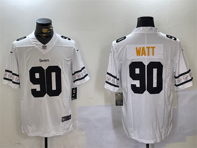 Men's Pittsburgh Steelers #90 T.J. Watt White 2019 Team Logo Cool Edition Football Stitched Jersey